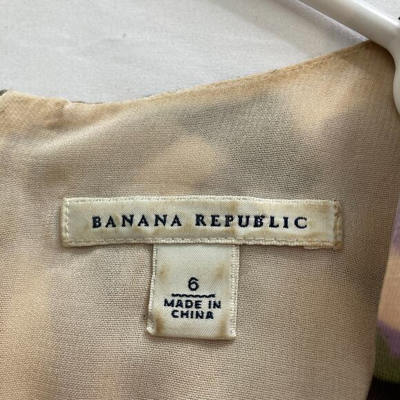 Banana Republic Palm Frond Print Linen Dress Size 6 White Lotus Vibes Preppy - Picture 9 of 13